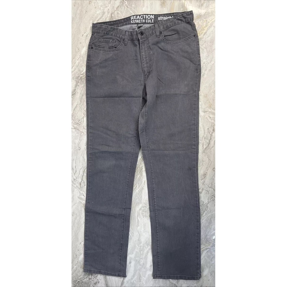 Reaction Kenneth Cole Straight Jeans Men's Size 34/34 Gray Medium Wash 5-Pocket - Picture 1 of 5